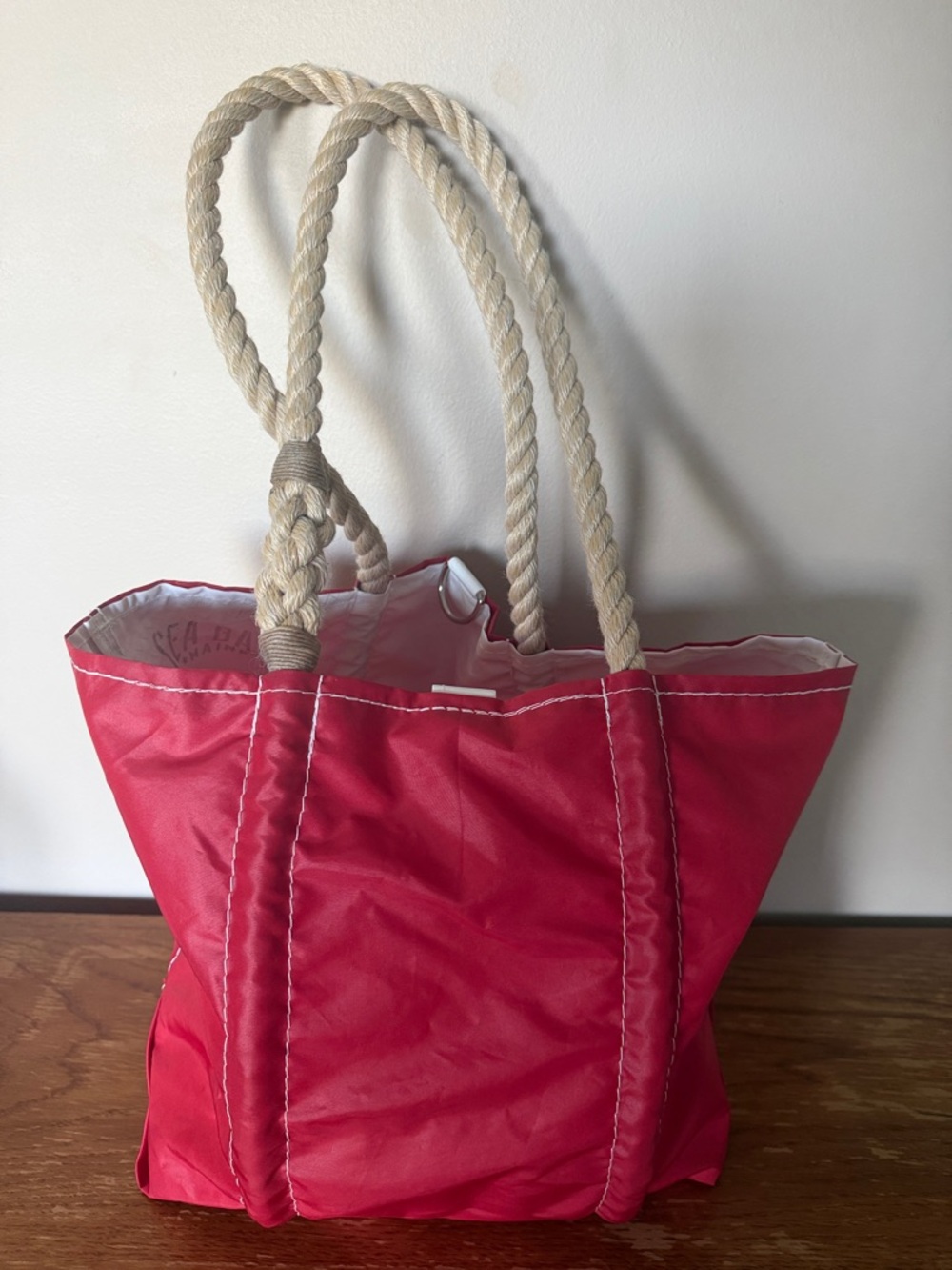 Sea Bags Red Tote Sail Bag Rope Handles EUC